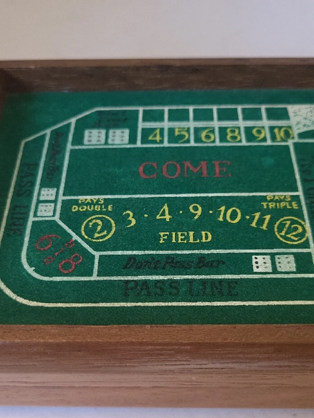 Vvintage Green Felt Wood Craps Jewelry Box Giftwood Japan